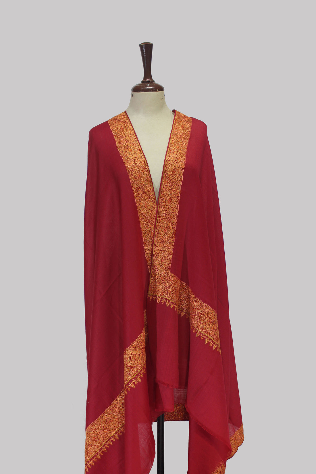 Gul-e-Atash Crimson Gold Hand-Embroidered Shawl