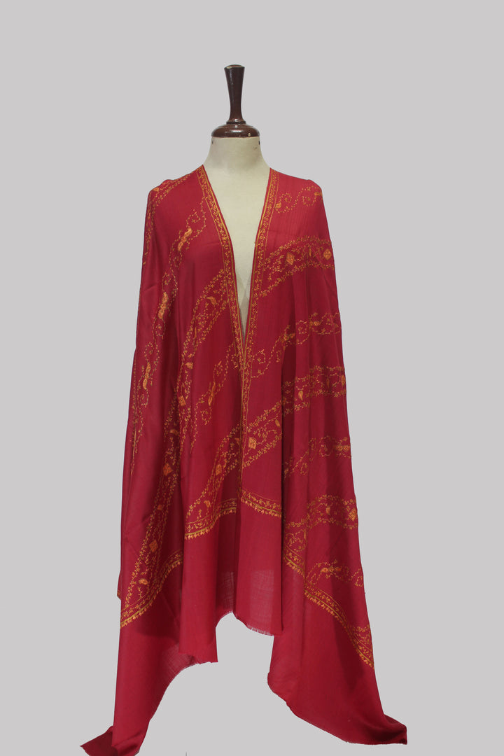 Gul-e-Roohani Crimson Bloom Shawl