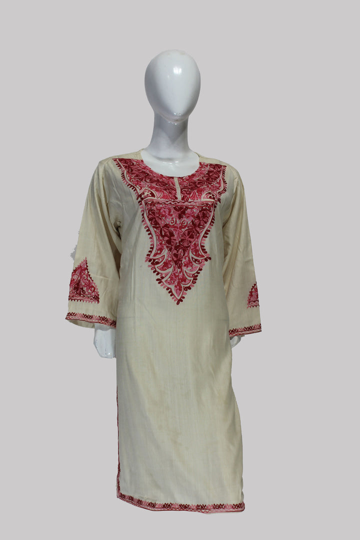 Ivory Blossom Kashmiri Kurti