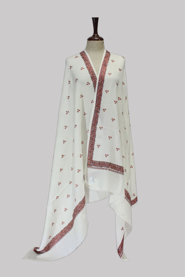 Floral Embroidered White Shawl
