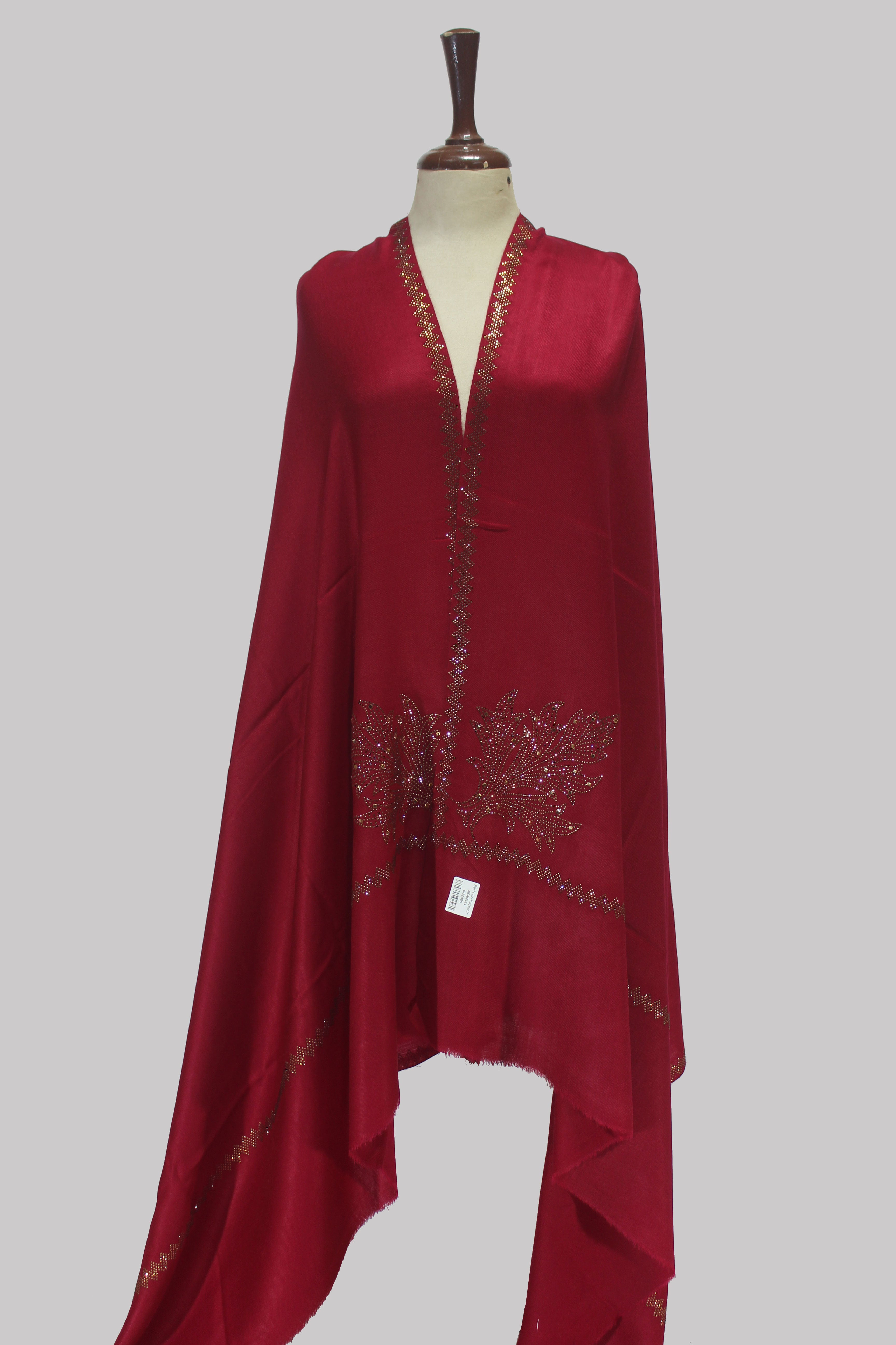 Crimson Elegance Embellished Shawl