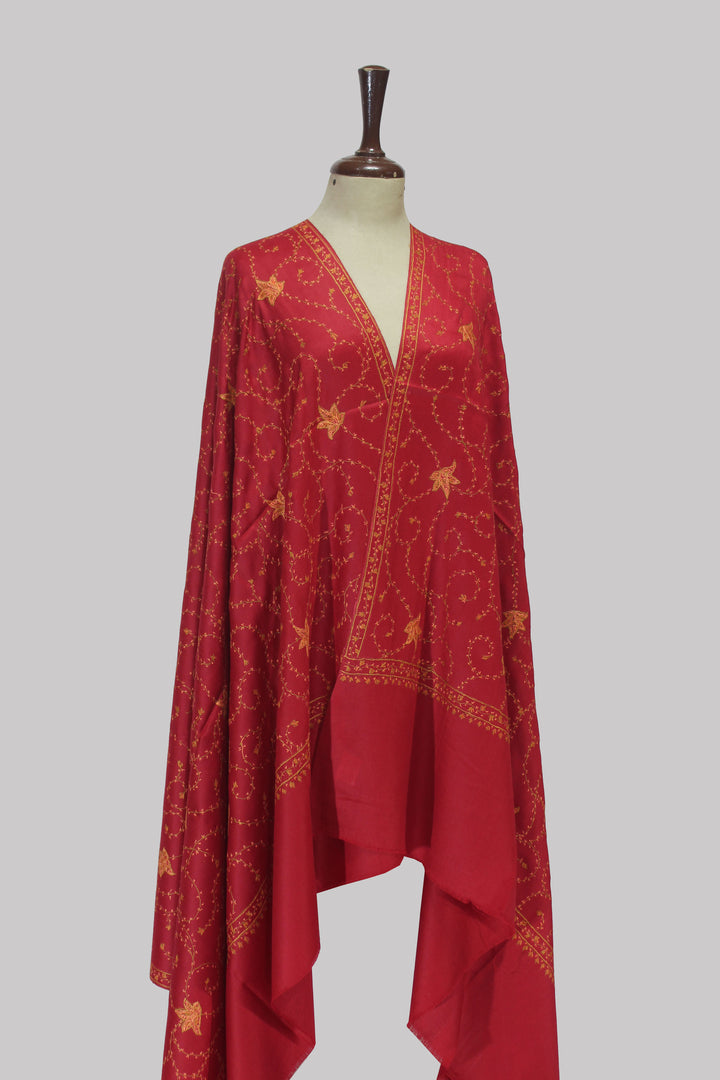 Crimson Bloom Kashmiri Wool Shawl