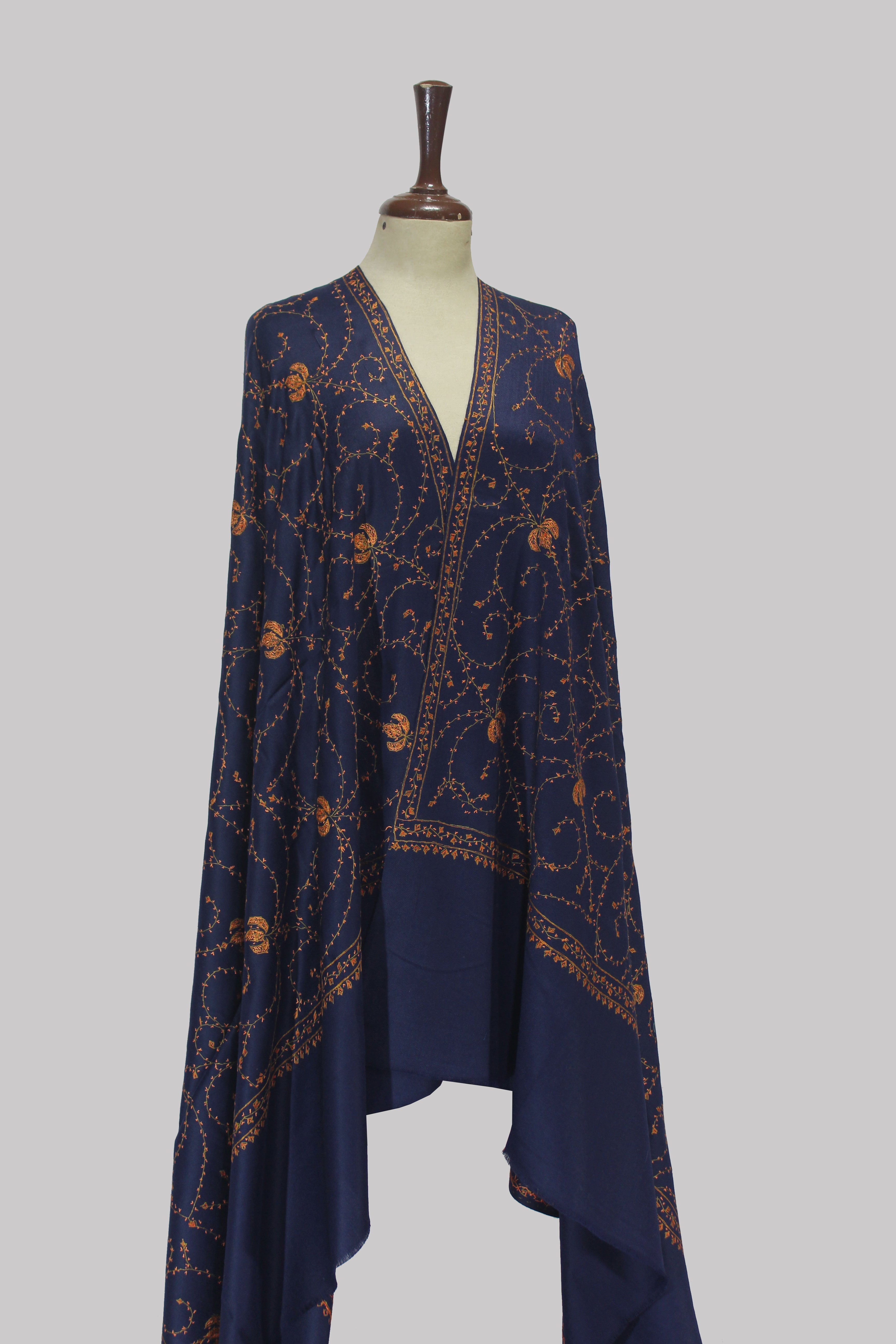 Midnight Vines Kashmiri Wool Shawl