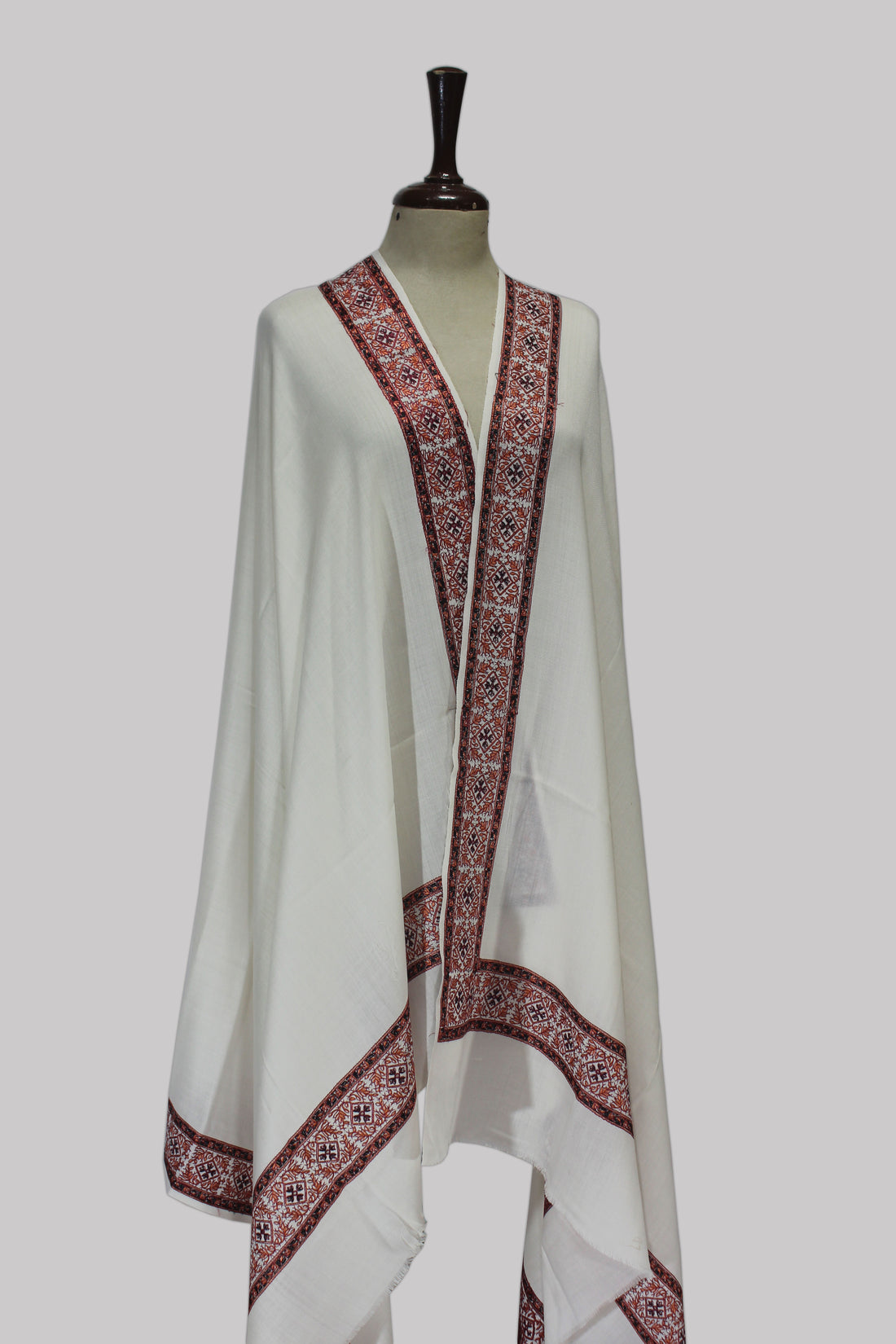 White Kashmiri Zareen Border Shawl