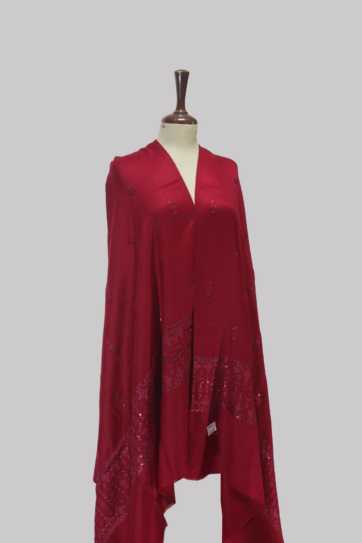 Red Elegance Hand-Embroidered Shawl