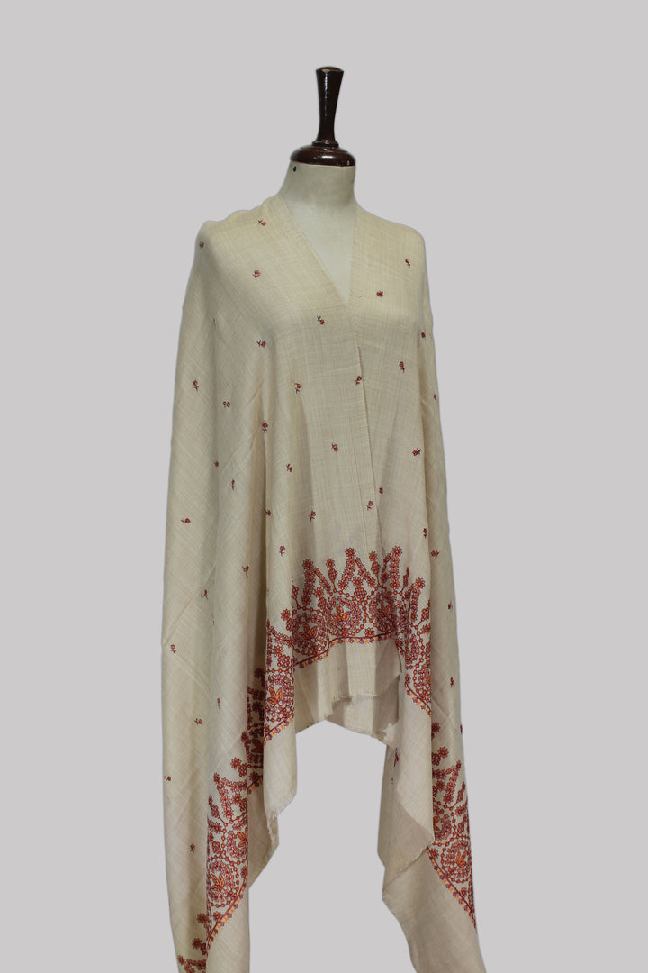 Gulbahaar Ivory Embroidered Shawl