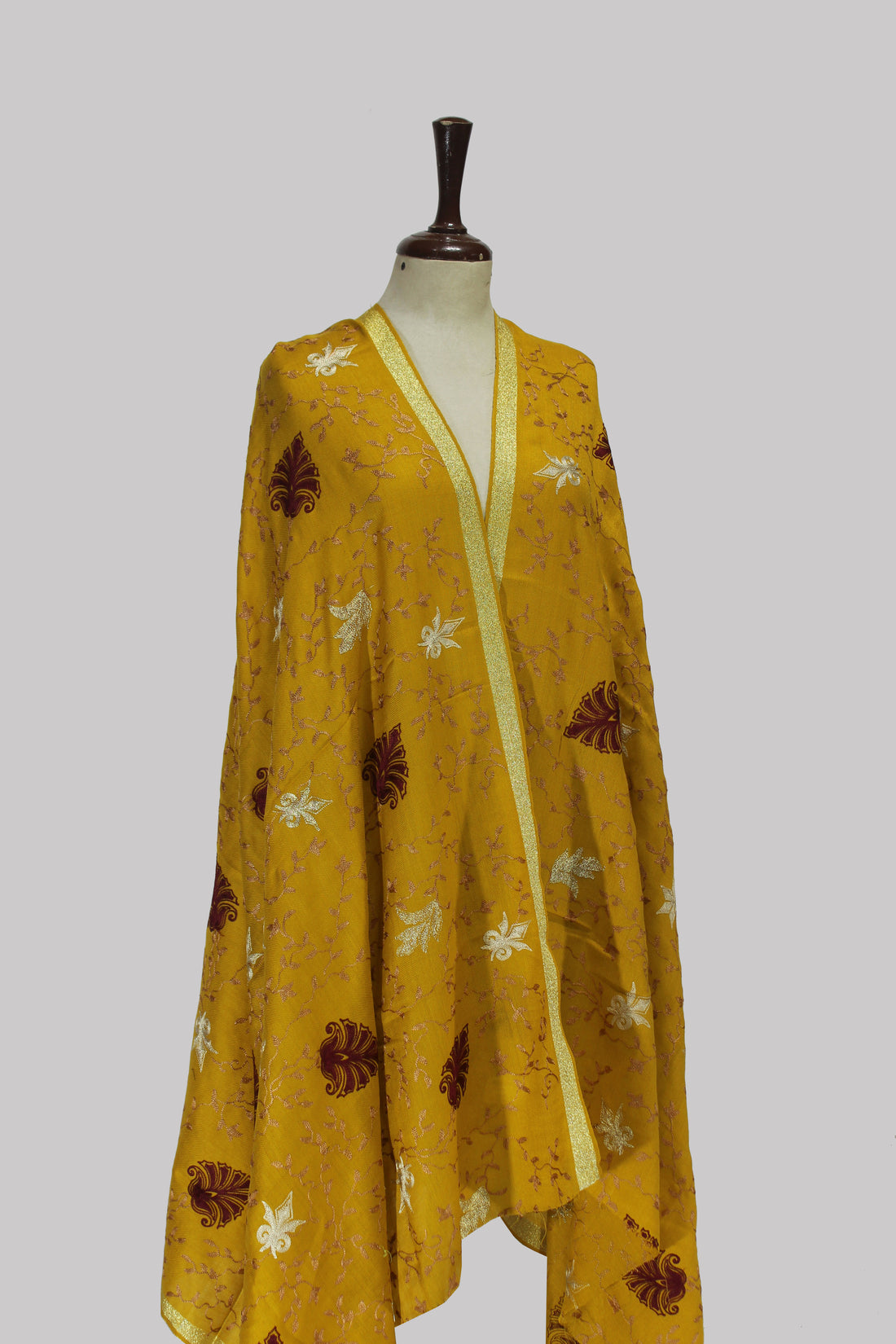 ZariGul Mustard Embroidered Heritage Shawl
