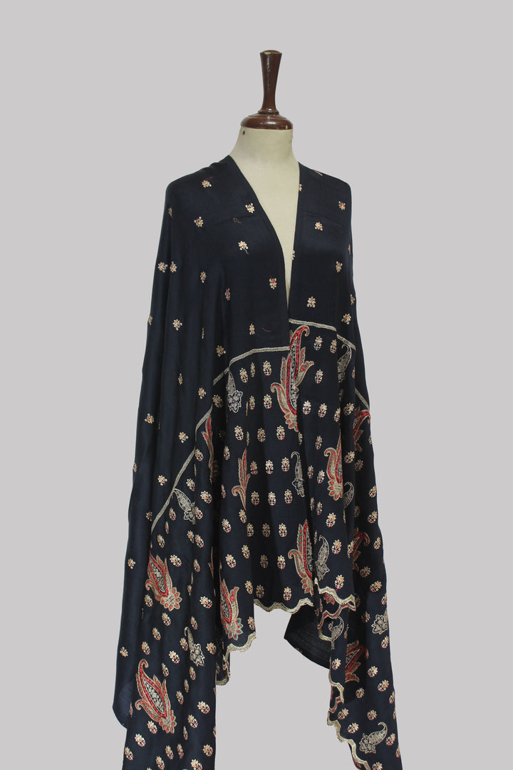 Midnight Kashida Elegance Shawl
