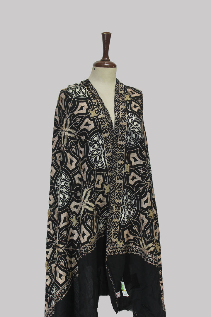 Midnight Heritage Embroidered Shawl